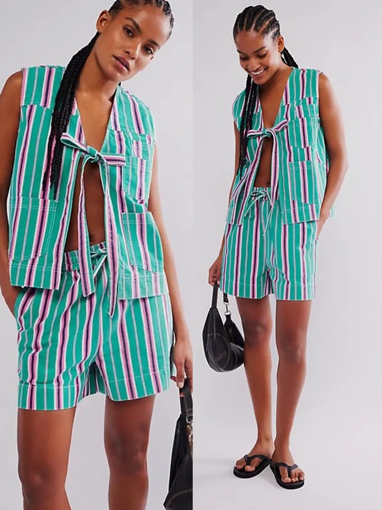 Damson Madder Tops - NWOT Damson Madder Dilly Rafe Shorts Set UK8/US 4